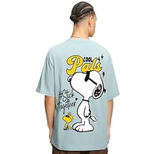 Bewakoof Official Peanuts Merchandise Men’s All Over Printed Oversized Fit Half Sleeve Round Neck 100% Cotton T-Shirt