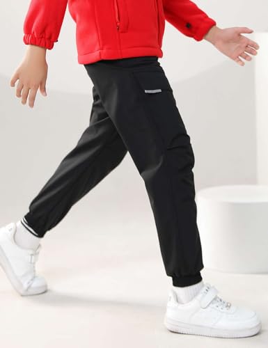 Boys Fleece Lined Joggers Kids Winter Waterproof Trousers Hiking Pants Casual Elastic Waist Bottoms4