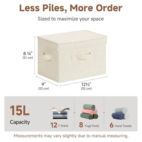 Image of StorageWorks Fabric Storage Bins with Lid, Decorative Storage Boxes for Shelves, Stackable Closet Organizer Basket with Handles, Medium, Beige, 2-Pack