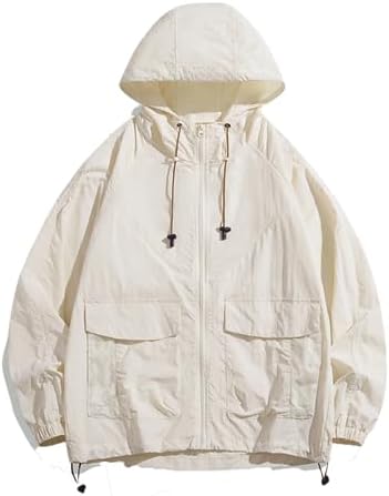 Men's Hooded Jacket Lightweight Outdoor Windbreaker Quick Dry Coat Hiking Running Travel Beach Jacket