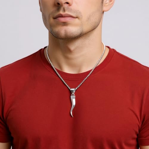 US Jewels Men's 925 Sterling Silver Cornicello Italian Horn Good Luck Pendant, 28mm2