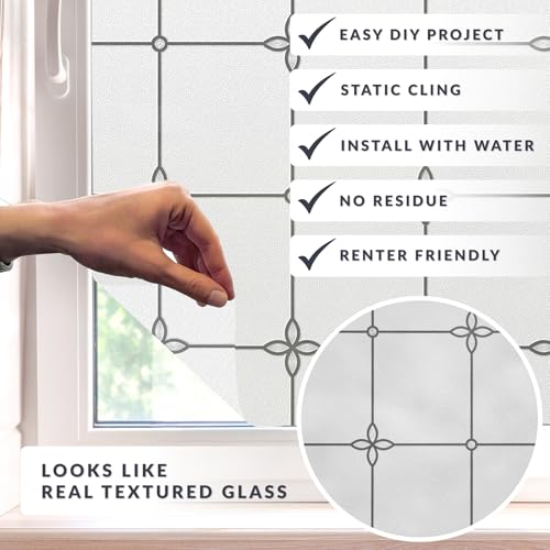 Victoria Window Privacy Film by Artscape - Textured Leaded Glass Design, Static Cling, Allows Natural Light in, UV Protection, Non-Adhesive Water-Applied Installation, Made in USA - 36 x 72 Inch - Thumbnail 2