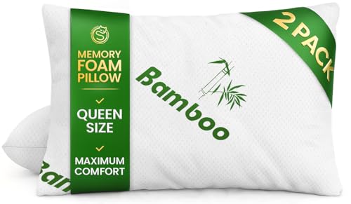 Memory Foam Pillows Queen Size Set of 2 - Cooling Bed Pillows for Sleeping - Back, Stomach, Side...