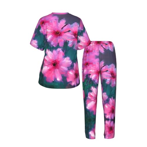 Pyjama confortable pour femme ensemble nuit imprimé fleurs rouges