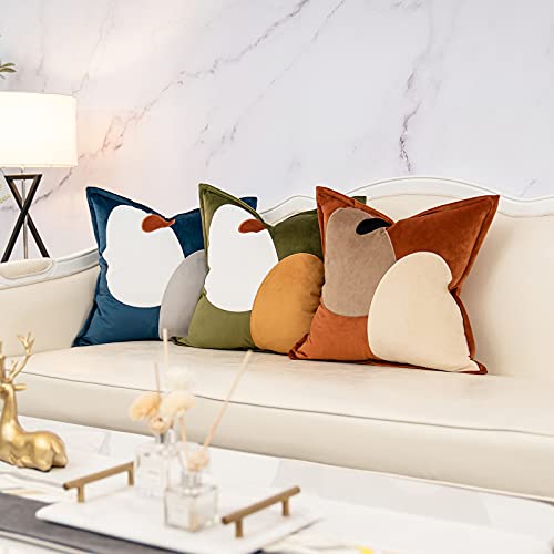 Yangest Green Decorative Velvet Throw Pillow Cover With Cloth Texture Patchwork Cushion Case Modern 18X18 Inch Pillowcase For Sofa Couch Bedroom Living Room Home Decor #TOP4