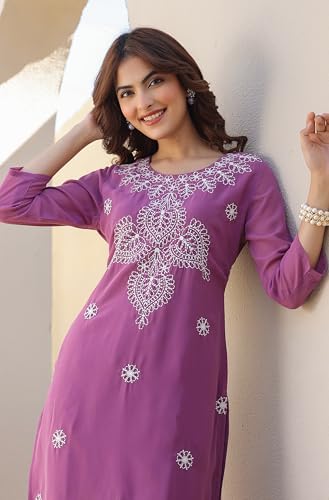 Image of Janasya Women's Georgette Regular Fit Floral Regular Kurta