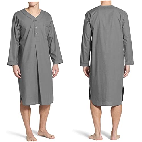 Mens Nightshirt - Cotton Long Sleeve Lounge and Sleep Henley Shirt Pajama - Mens Nightgown, Big Sleeping Top, XL Grey2