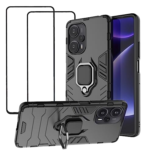 QWYJ HB Funda for Xiaomi Poco F5 y Redmi Note 12 Turbo 5G Case Uso Rudo, con 2 Unidades Mica Protector de Pantalla de Vidrio Templado, para Xiaomi Poco F5 Funda (Negro)