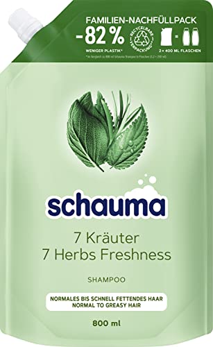 Schauma Shampoo 7 Kräuter Nachfüllpack (800 ml), Haarshampoo verleiht der Haarstruktur eine leichte Frische, Frische-Shampoo für normales bis schnell fettendes Haar