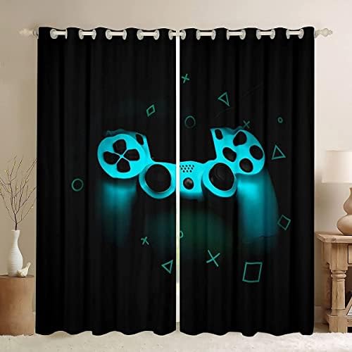 Tbrand Kids Gamer Window Curtain Boys Games Curtain For Bedroom Living Room Child Teens Video Game Gamepad Room Decor Curtain Novelty Nostalgic Gaming Curtains Drapes W46*L72 Inch