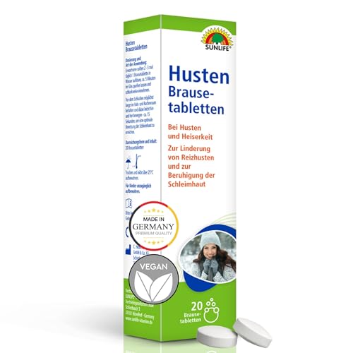 SUNLIFE Husten Brausetabletten - 1 x 20 Stück - Hustenstiller mit Acacia Senegal - Brausetabletten...