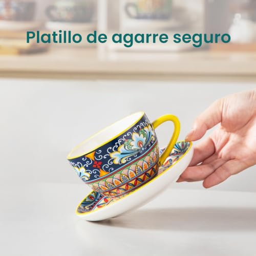 Miniatura 7 de Vancasso Simi Juego De 12 Tazas De Café Y Platillos 240 Ml - Tazas Cafe De Cerámica Para 6 Personas, Para Leche, Expresso Y Capuchino - Estilo Bohème - Aptas Para Microondas
