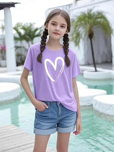 Image of Girls Short Sleeve Tee Shirts Kids Summer Crewneck Tops 5-14 Years