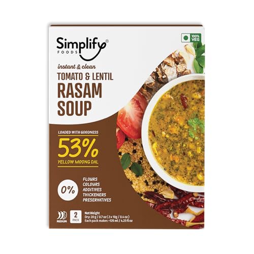 Image of Simplify Lentil & Tomato Rasam Soup | Instant Rasam Mix | Authentic Home-Style Flavour | Clean Label | Just Add Hot Water | No Preservatives | Pack of 2 Sachets (Each Makes ~125 ml)