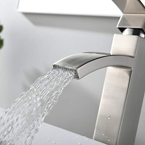VCCUCINE Modern Contemporary Brushed Nickel 12.52" Tall Bathroom Vessel Sink Faucet, Single Handle Stainless Steel Sink Faucet - Thumbnail 7