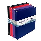 Better Office Products Flexible 3 Ring Poly Binder with Pocket, 1 Inch, Letter Size, 4 Pack-Red, Blue, Purple, and Black
