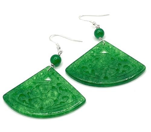 Boucles d'oreilles jade vert véritable et argent 925 de prestige - 9