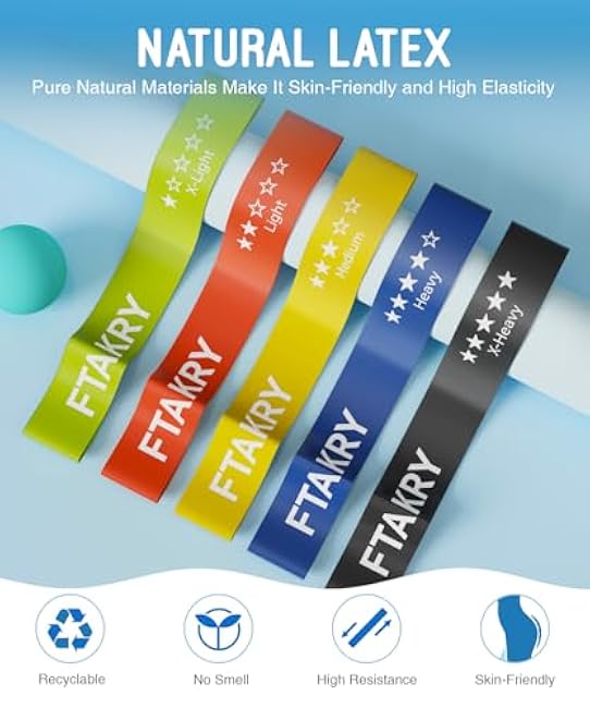 Resistance Bands for Working Out, Exercise Bands with 5 Resistance Levels, Natural Latex Resistance Bands Designed for Home Fitness, Strength Training and Flexibility Exercises