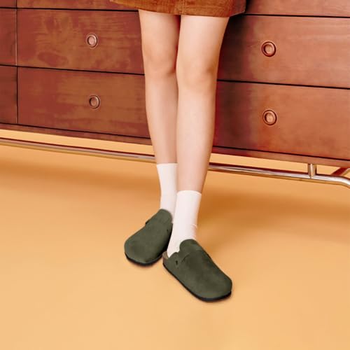 Image of Clogs for Women Suede Soft Leather Clogs Classic Cork Slip on Shoes Antislip Slippers Waterproof Mules House Sandals Buckle