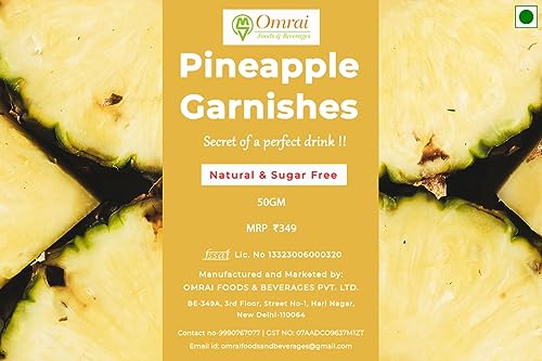 Image of Omrai Foods Dried Pineapple Slices Garnishes 50GM (Pack of 2) Dehydrated Pineapple Fruit Garnish for Cocktails,Mocktails,Detox Water,Tea | 100% Natural Air Dried Fruit Pineapple Slices for Decoration