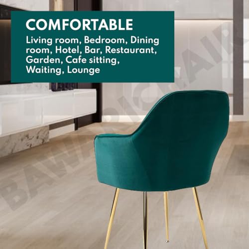 Image of Velvet Chair for Home | Modern Accent Armchair in Soft Velvet Fabric with Golden Legs | Set of 2 Premium Accent Chair for Living Room Bedroom Restaurent | (Green sea, Standard)