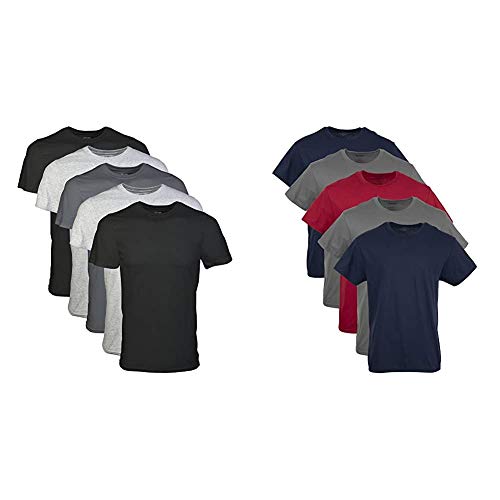 Gildan Men's Crew T-Shirt Multipack, Assorted Black/Grey + Navy/Charcoal/Red (5 Pack), XX-Large