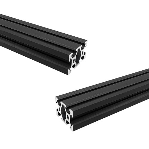 iYueMps Extrusión de aluminio 2040, 2 piezas de 300 mm, tipo V, negro, estándar europeo, anodizado, perfil de aluminio 2040, riel lineal de extrusión para impresora 3D y máquina de grabado láser CNC