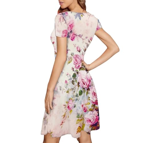 Image of HUGS IDEA Womens Puffy Swing Midi Dress Round Neck Short Sleeve Party A-Line Dresses