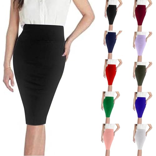 HGps8w Women's High Waisted Pencil Skirts Stretchy Bodycon Business Midi Skirt with Back Slit Below Knee2