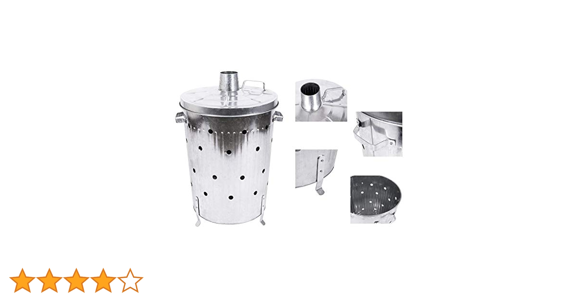 75 Litre Galvanised Metal Incinerator Fire Bin Burning Bin Garden Burner Dustbin Composter For Rubbish Paper Documents Wood Waste Leaves