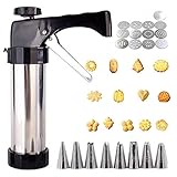 Cookie Press, 13 Cookies press mold, baking kit cookie gun, cookie dough press for baking Home DIY,Biscuit Maker, chef cookie press (Silver Black)