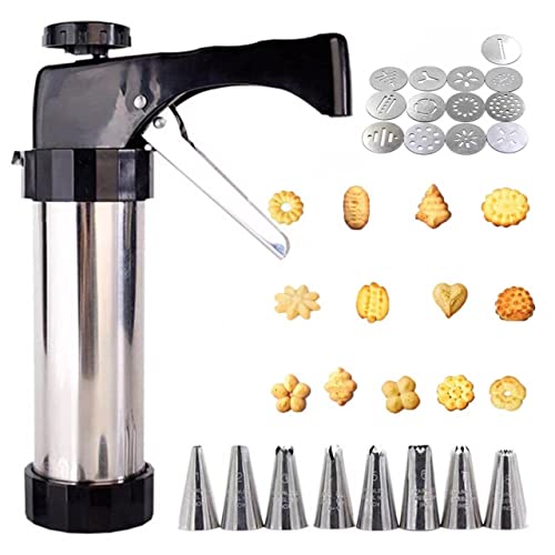 Cookie Press, 13 Cookies press mold, baking kit cookie gun, cookie dough press for baking Home DIY,Biscuit Maker, chef cookie press (Silver Black)