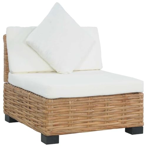 Teenpull Sofá sin reposabrazos con cojín, ratán natural, madera de caoba, 67 x 67 x 59 cm, sofá modular para salón, duradero y sostenible
