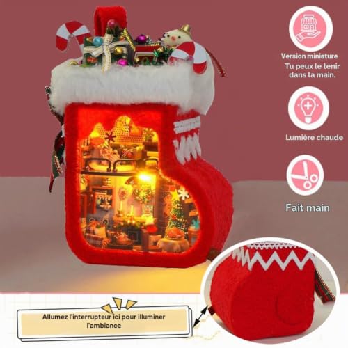 3D Wooden Book Stand Puzzle DIY Dollhouse Wood Nook Model Building Kit de construction chaussettes de Noël avec lumière LED pour adultes pour construire Noël créatif – vue 6