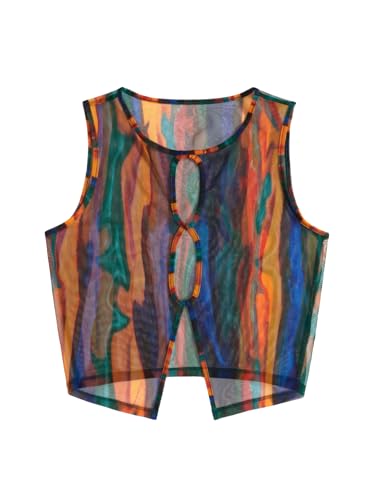 Milumia Women's Cutout Sheer Mesh Crop Tank Top Neon Rave Tops Festival