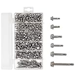 T.K.Excellent Hex Washer Head Self Drilling Screws 285 PCS, Self Tapping Sheet Metal Tek Screws, 410 Stainless Steel