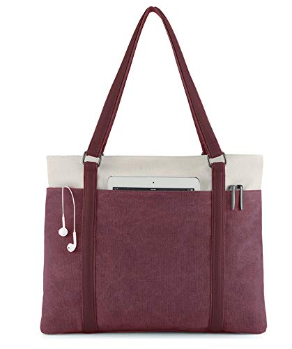Best Quality 🔥 VOGUZY Computer Tote Bag for Women Canvas Tote Bag Utility Teacher Nurse Organizer Handbag Bag, Business Tote Bags for Women Professional (Claret-red)