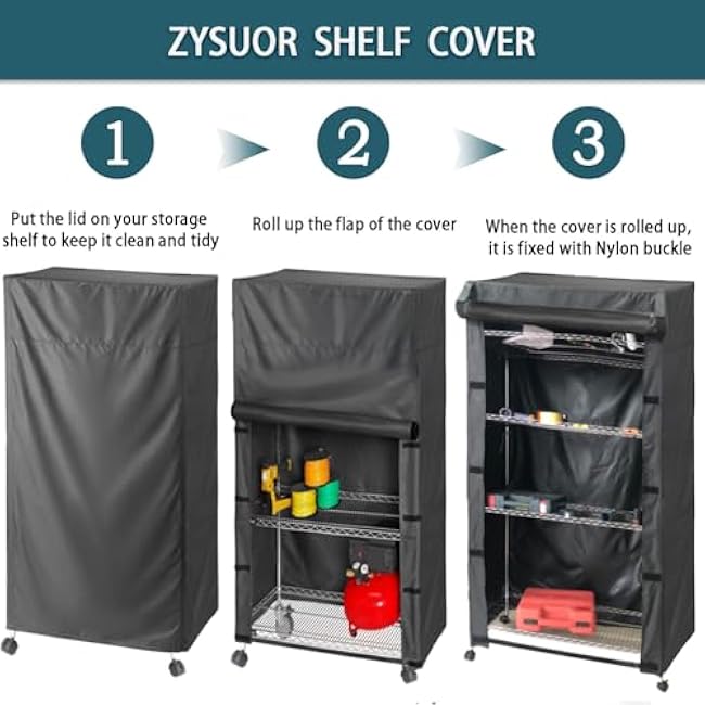 Storage Shelf & Clothes Rack Cover, Dustproof Waterproof Protector with Front Nylon Buckles for Easy Access, Fits Wire Shelving 36 W x 14 D x 72 H (Black, Cover Only)
