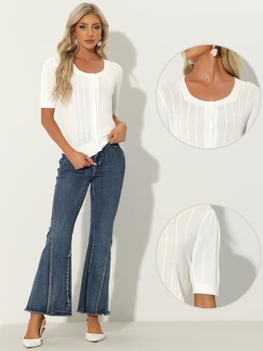 Image of Allegra K Short Sleeve Cardigan for Women's Casual Crochet Knit Button Up Bolero Sweater Tops