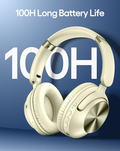 Image of TAGRY Hybrid Active Noise Cancelling Bluetooth Headphones 100H Playtime Wireless Over Ear Headphone with Fast Charging Hi-Res Audio Headsets Comfort Earcups for Commute Travel Office Phone PC Ivory