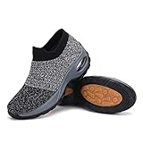 Mishansha Damen Slip on Freizeitschuhe Air Walkingschuhe Bequeme Atmungsaktive Sportschuhe Frauen rutschfest Straßenlaufschuhe Sneakers Grau A, Gr.39 EU