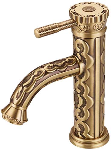 Robinet mitigeur de lavabo en cuivre rétro sculpté eau chaude et froide pour salle de bain