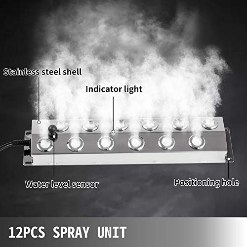 Happybuy Mist Maker 12 Head Ultrasonic Mist Fogger with Waterproof Power Supply Ultrasonic Fogger Humidifier Stainless Steel Pond Mister Fogger 7kg/h Ultrasonic Mist Humidifier for Gardening and Pond - Thumbnail 5