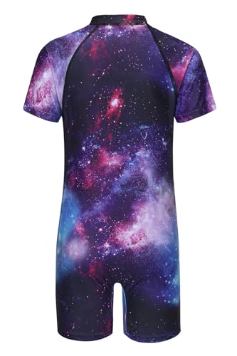 Image of Girls Rash Guard Swimsuits One Piece Bathing Suits for Girls UPF 50+ Sun Protection Short Sleeve Sunsuits Zipper