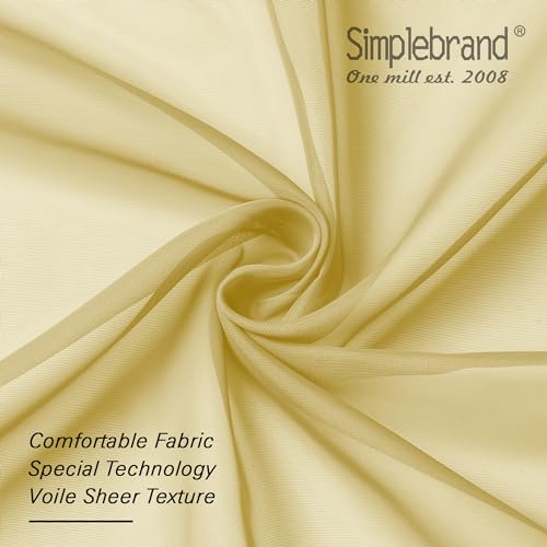 Image of Simplebrand Yellow Valances 14 Inches Long for Living Room Pocket 2 Panel Light Filtering Sheer Translucent Valence Toppers for Short Window Kitchen Bathroom Bedroom 42x14 Inch Length