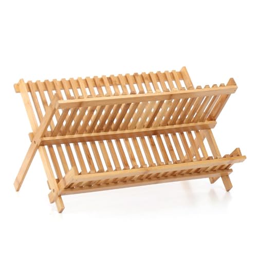 Escurreplatos plegable de 2 niveles, escurridor duradero para platos, cuchillos, cucharas y tenedores, estante de secado para varias vajillas
