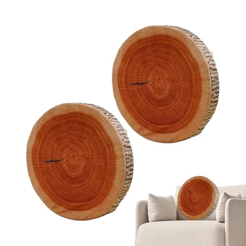 Log Pillow - Wood Round Throw Pillows,Realistic Cushion Decor Natural 2 Piece for Living Room Bedroom Tent Hotel Camping Home Experience