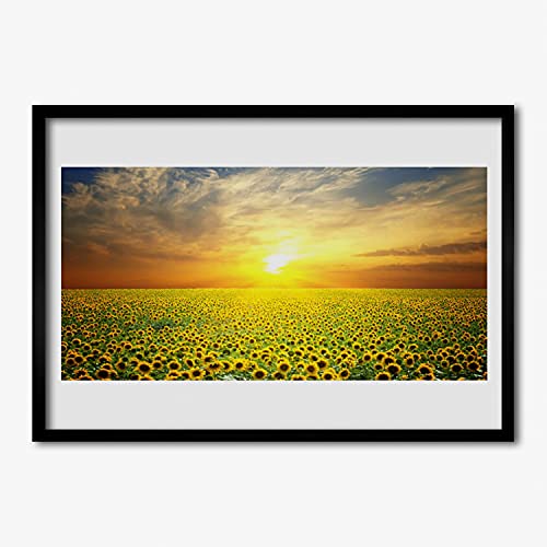 Photo cadre en MDF 70x50 cm et affiche encadrée salon cuisine fleurs jaunes sun meadow