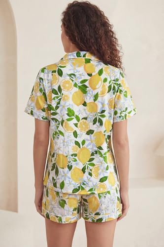 Image of LUBOT 100% Cotton Pajamas for Women 2 Piece PJ Set Poplin Woven Lightweight Ladies Button Short Sleeve Sleepwear S-XXL