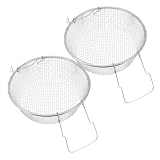 POPETPOP 2 Stück Teiliges Edelstahl Frittierkorb Runder Hitzebeständiger Pommeskorb mit Stabilem Griff Schnelles Abtropfen von Öl für Frittieren Kochen Gastronomie und Haushalt